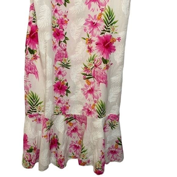Hawii Hangover Mermaid Ruffle Dress Pink Hibiscus Flamingo Vine White Small - Picture 10 of 10